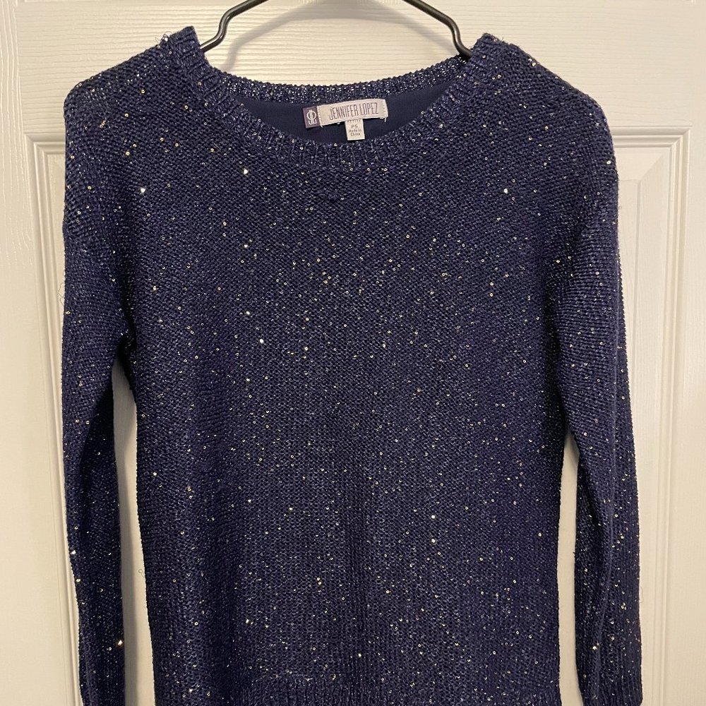 Jennifer Lopez Sparkle Knit Sweater with Back Split